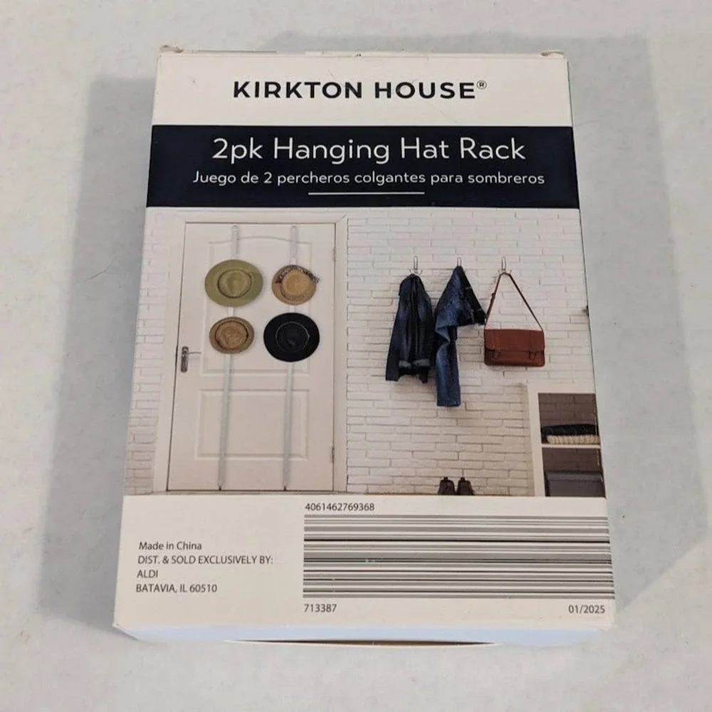 Kirkton House 2pk Hanging Hat Rack Over Door Adjustable‎ 16 Hat Capacity New